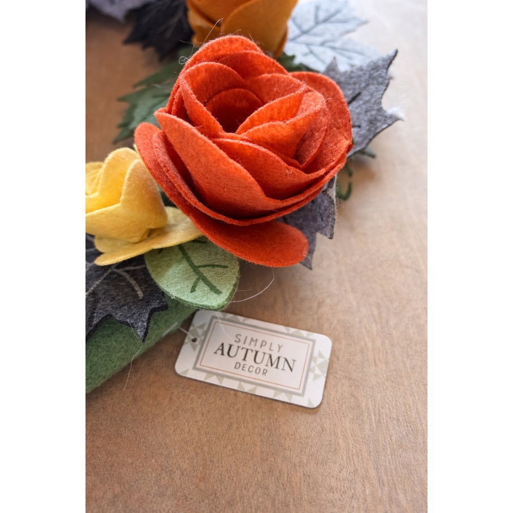 Simply Autumn Decor Felt Floral Wreath Fall Leaves Roses Red Orange Jo-Ann 18in - Picture 2 of 3